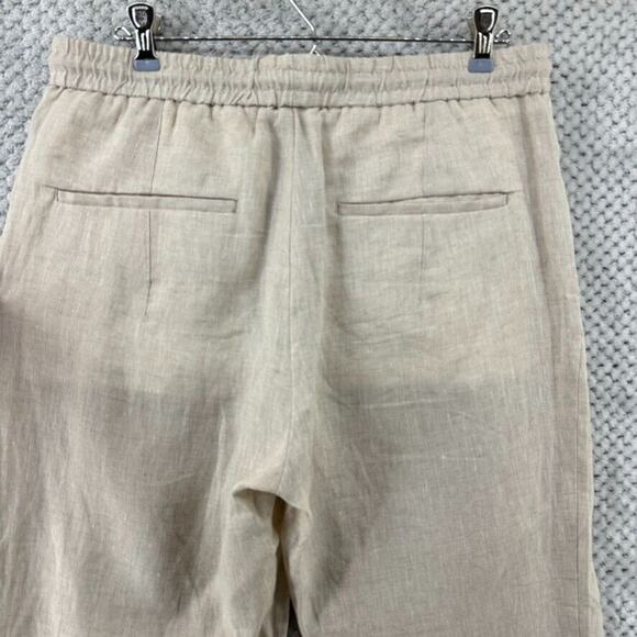 ZARA Pants Women M Khaki Beige Linen Straight Leg High Rise PullOn Elastic Waist - Picture 7 of 15